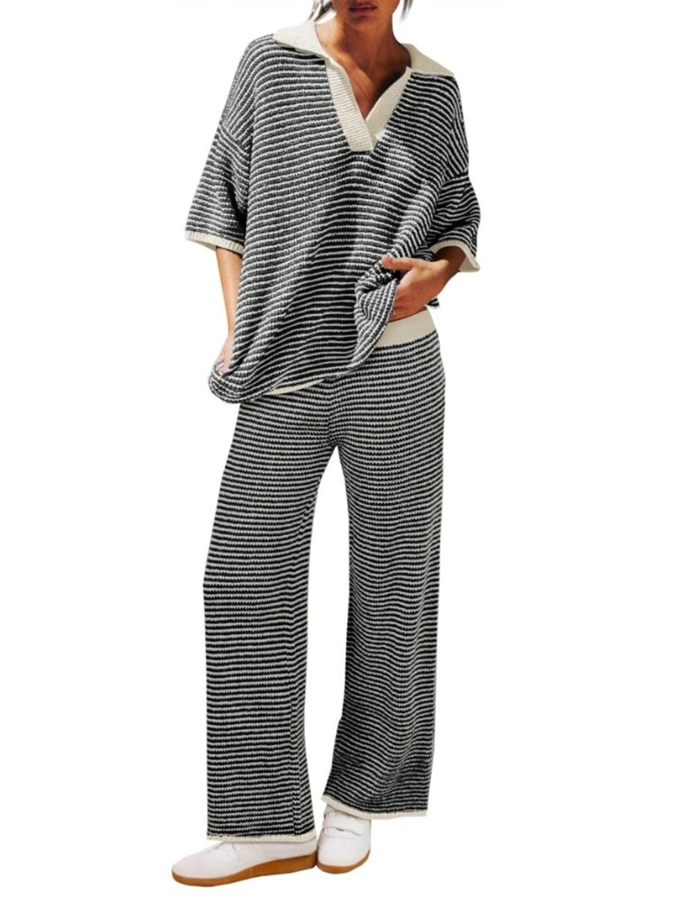 Womens Sweater Set Striped 2 Piece Outfits Oversized Lounge Sets